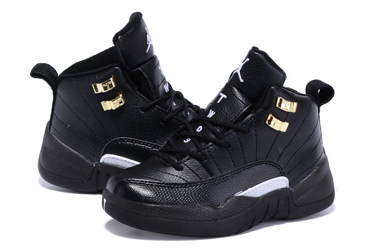 Kids Air Jordan 12 Black White Shoes - Click Image to Close